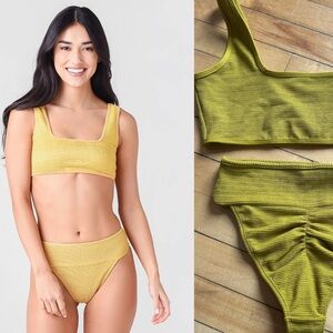 Montce Sz S Bottom L Top Allie Green Textured Bikini Swimsuit